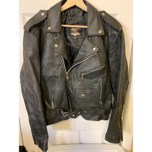 Jamin Leather‎ Motorcycle Black Jacket Sz 46 w/Belt HEAVY Biker - Picture 3 of 8